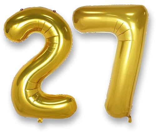 AULE Luftballon Zahl 27 Gold 40 Zoll Folienballon Helium 0-60 Helium | XXL 101 cm Gold Luftballon Zahlen Groß Zahlenballon für Geburtstag Abschluss Jubiläum Dekoration