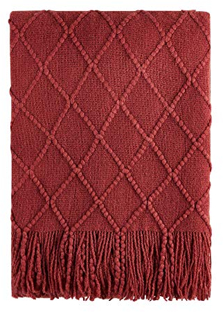Bourina Strukturierter, weicher Sofa-Überwurf, Couch-Überwurf, gestrickt, dekorative Decke, Kirschrot, 125 x 152 cm