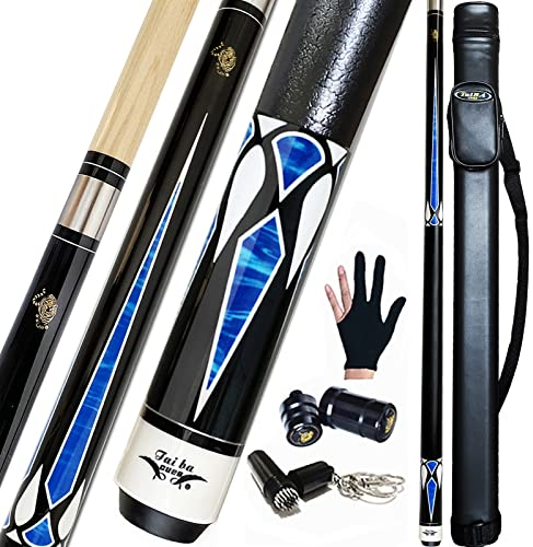 Tai ba cues 2-teiliger Poolqueue-Stick + Hartschalenkoffer, 13 mm Spitze, 147.3 cm, Hartholz, kanadischer Ahorn, professioneller Billard-Queue-Stick 18.19.20.21.22 g Poolstick (wählbar), grau, grün