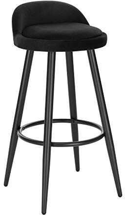 WOLTU Barhocker, Barstuhl Küchenhocker, hoher Hocker mit Rückenlehne Fußstütze, aus Samt Metall, für Bars Theken Bistros, Schwarz, BH296sz-1