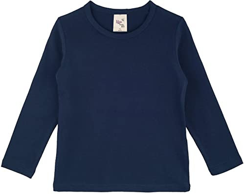 Lilax Girls' Basic Long Sleeve Round Neck Cotton T-Shirt, Navy, 11