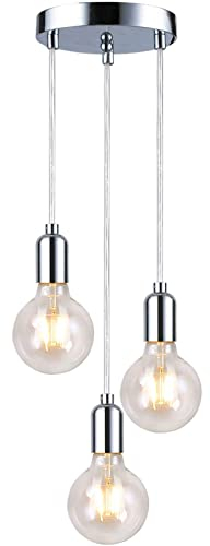 HTRUIYATY Pendelleuchte 3-Flammig E27 Hängeleuchte Vintage mit 1,2 Meter Verstellbarem Kabel Esszimmerlampe Hängeleuchte Cluster Pendelleuchte