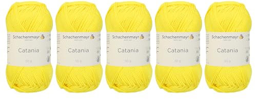 Schachenmayr Catania Originals, 5 Knäuel, Gelb, 100 % Baumwolle, insgesamt 50 g je 50 g, Fine-Sport 2 Nr. 280