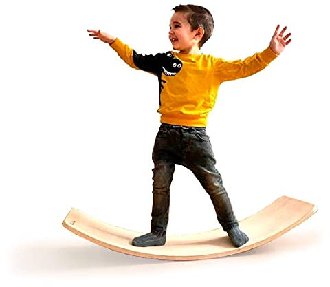 TWR® Tabla curva Montessori de Madera con certificado CE - Talla L de 95 x 32 cm -tabla equilibrio-Fabricada en España-Natural o Barnizada