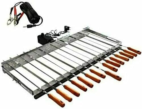 walexo Spießdreher 3-12V (regelbar), incl. 15 Edelstahlspieße mit Edelstahlspieße