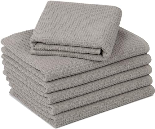 ZOLLNER 6er Set Handtücher in 50x70 cm - langlebige Frottiertücher in grau - mit praktischem Aufhänger - Zeitloses Waffelmuster - waschbar bis 95°C - Baumwolle - Hotelqualität