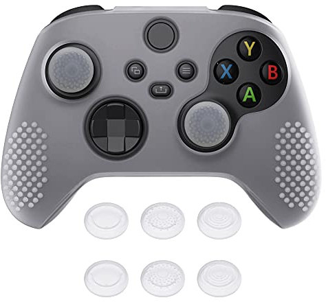eXtremeRate PlayVital Funda de Silicona para Xbox Series X/S, Carcasa Antideslizante con 6 Thumb Grips, Protector Ergonómico, Accesorios para Xbox Series X/S - 3D Tachonado (Blanco Claro)