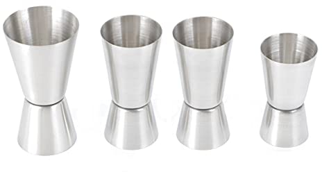 JZK 15/30 ml 25/50 ml 30/60 ml juego de jigger de cóctel de acero inoxidable, juego de 4 medidas de espíritu de tamaño mixto, vertedor de medida, taza medidora de alcohol, taza medidora de cóctel