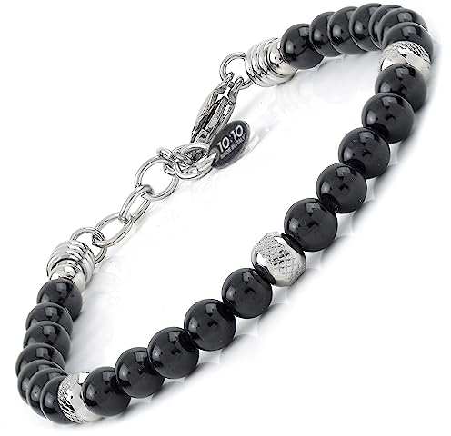 10:10 Armband mit natürlichen Turmalin-Steinen Durchmesser 6 mm, diamantierte Beads aus antiallergenem Edelstahl, Armband für Damen und Herren, sehr strapazierfähig