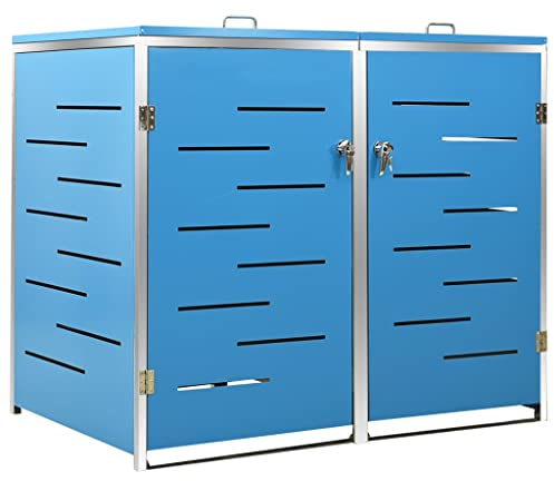 vidaXL Double Wheelie Bin Shed Outdoor Garden Garbage Waste Shed Wheelie Bin Store Storage Cabinet Cover Garbage Trash Bin Box Stainless Steel
