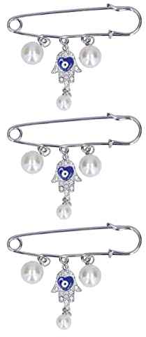 Bleu Mauvais œil Poussette Broche Turc Mauvais œil Hamsa Main de Fatima Broche Broches Strass Perle Broche Broches Chanceux3 Pièces Broche Broches Mauvais œil Crafts Crafts