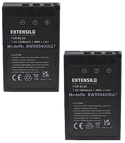 EXTENSILO 2X Batteries Compatible avec Olympus Pen E-P7, E-PL2 Appareil Photo, Reflex numérique (1000mAh, 7,4V, Li-ION) avec Puce d'information