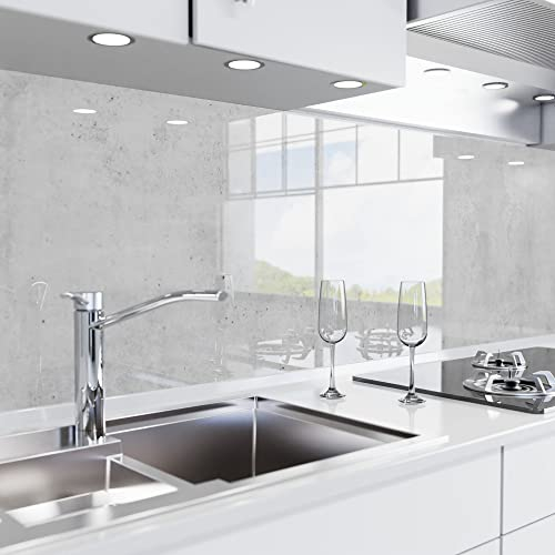 danario Küchenrückwand selbstklebend - Glasoptik - Spritzschutz Küche - versteifte PET Folie - 0,8 mm - Beton - 60cm x 280cm