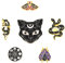 SUNNYCLUE 1 Box 6 Stück 6 Stil Schlange Emaille Broschen Katze Schmetterling Pins Bulk Draußen Emaille Mond Sterne Flache Runde Legierung Broschen Für Rucksäcke Abzeichen Hüte Taschen Hemd Frauen Deko