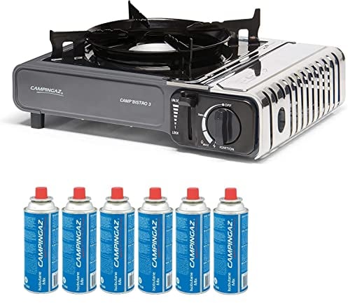 FYSHOP. PACK Campingaz Camp Bistro hornillo de Gas Individual, hornillo de Camping, Potencia 2200 W + 6 CARTUCHOS DE GAS CAMPINGAZ CP250