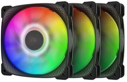 Geometric Future Squama 2505 RGB PWM Ventilador - Negro - 120mm - Paquete de 3 - Alto rendimiento - 5V 3pin direccionable RGB - 4pin PWM - con controlador - (GEO-S2505B-3)