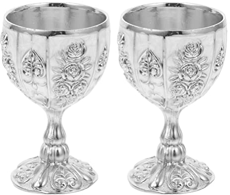 CLISPEED Cup 2pcs Wine Cup Vintage Style Antique Embossed Chalice Cup Gothic Jug Goblet Traditional Ancient Drinking Mug Exquisite Decoration Silver Reusable Coffee Cup