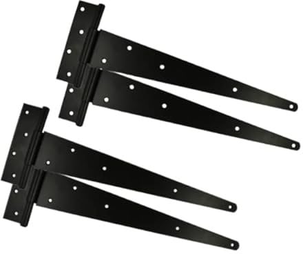 Haven Heritage Heavy Duty Wood Shed & Gate Hinges - T Strap 16 BLACK Tee Hinge Set - 2 Pairs