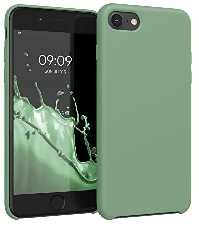 kwmobile Hülle kompatibel mit Apple iPhone SE (2022) / iPhone SE (2020) / iPhone 8 / iPhone 7 Hülle - Silikon Handy Case - Handyhülle weiche Oberfläche - kabelloses Laden - Porzellan Grün