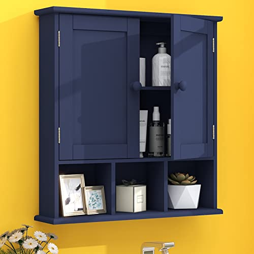TaoHFE Blauer Badezimmerschrank, Badezimmer-Wandschrank mit 2 verstellbaren Regalen, über dem WC-Aufbewahrungsschrank, Badezimmerschrank, Wandmontage, Medizinschränke, Waschküche, Küche
