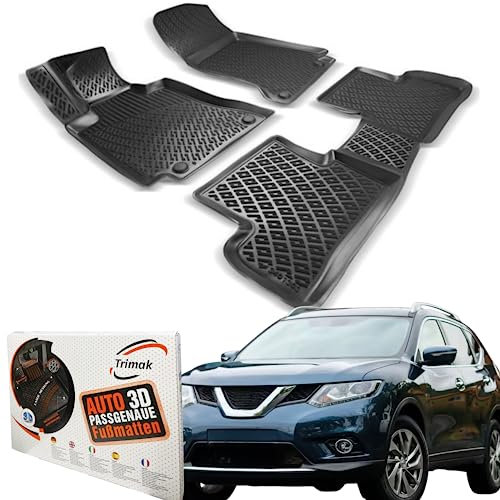 Trimak Passgenau 3D Fussmatten Auto Kompatibel mit Nissan X-Trail 3 Gen ab 2013 Auto Zubehör 1. und 2. Reihe Gummimatten Autos TPE Allwetter Geruchlos rutschfest Vorne & Hinten Schwarz