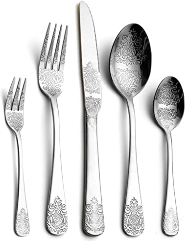 Service d'argenterie 80 pièces for 16, services d'argenterie de luxe de la cour impériale for 16 couverts en acier inoxydable poli miroir ensemble de couverts avec vaisselle allant au lave-vaisselle E