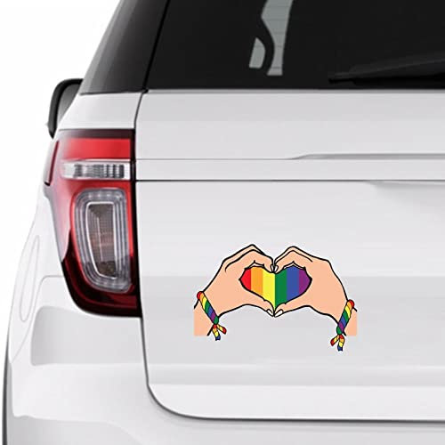 Gay Lgbt Pride Hand Heart Sticker, LGBT Pride Vinly Decal for Cars Laptops, Windows, Walls, Fridge, Toilet And More,6 inch