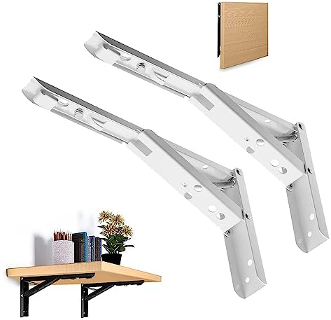 2 Klappkonsolen 245mm Lang Regalhalter Klappbare bis 40Kg belastbar Weiß für Klapptische Klappregale überall wo Platz knapp ist z.B. Campingwagen Campervan