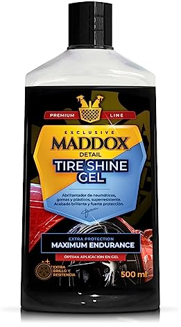Maddox Detail - Tire Shine Gel 500ml | Idratante per Plastiche Auto | Lucidante per Pneumatici | Idratante per Gomme Auto con Funzione Protettiva e Rinnovatrice | Contro Inquinamento e Raggi Solari