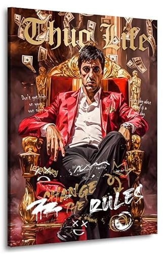 Kunstgestalten24 | Scarface Thug Life Kult Film Wandbild | Leinwandbild mit Echtholz-Keilrahmen | Leinwand Gemälde Kunst Art | Hochwertige Kunstdrucke | XXL Bilder auf Leinwand