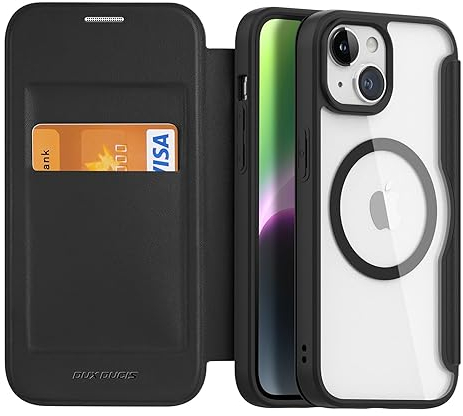 DUX DUCIS iPhone 15 Case Wallet with Card Holder - RFID Blocking, MagSafe Compatible Premium Leather Flip Folio Cover (6.1, Black)