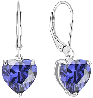JO WISDOM Damen Hängende Ohrringe Herz Silber 925 mit 3A Zirkonia Kristall Dezember Geburtsstein Tansanit Farbe,Schmuck für Frauen