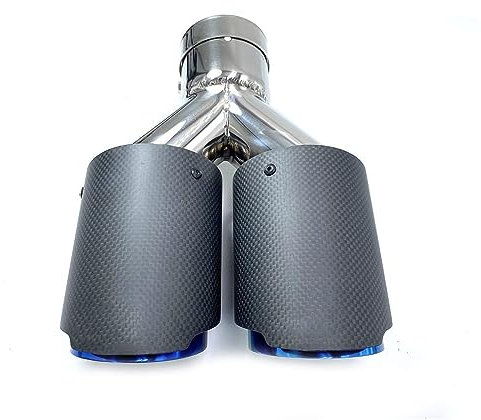 Auto Auspuff 1 STK. Matt Carbon Blue Edelstahl-Auspuff-Doppelspitzen-Auto-Schalldämpfer-Doppelrohre Für Abgassysteme Auspuffrohr Heckkehle (Farbe : 70-76MM)