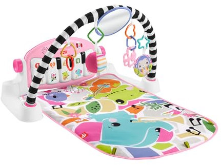 Fisher-Price HWY61 Tapis d'activités pour bébé Glow and Grow Kick & Play Piano Gym, jouet musical portable avec apprentissage intelligent des étapes, à partir de 0 mois, rose, version anglaise Queens