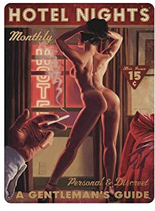 Hotel Nights Sexy Pin Up Girl Blechschild Metallschild Kunst zum Aufhängen Eisengemälde Retro Zuhause Küche Garten Garage WandDekoration 40,6 x 30,5 cm