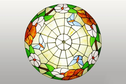 Tiffany-Stil Schlafzimmer Deckenleuchte Schmetterling Bunte Runde Glas Küche Deckenlampe Unterputz Retro Beleuchtung E27 für Wohnzimmer Balkon Esszimmer Badezimmer Flur Deckenbeleuchtung (50CM)