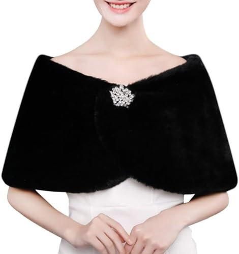 ENESEA Damen-Geschenkschals, Damen-Kunstfell-Schal, Braut-Hochzeits-Pelz-Wickel und Bolero-Achselzucken, Kunst-Nerz-Stola for Frauen und Mädchen, 100–135 cm (schwarz) (Color : Black)