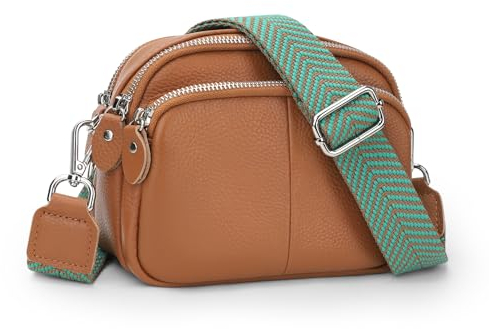 befen Women Crossbody Bag Geunine Leather Ladies Shoulder Bag Small Camera Handbag Organiser Cell Phone Cross Body Bag -Cognac Brown