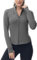 donhobo Damen Laufshirts Gym Tops Sportshirt Atmungsaktive Leichte Langarm Full Zip Running Workout Slim Fit Yoga Jacke mit Daumenlöchern, Grau, XXL