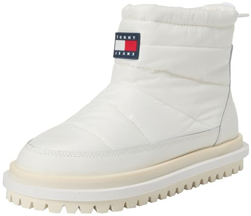 Tommy Jeans Donna Stivali Bassi Padded Flat Boot Foderati, Bianco (Ecru), 39