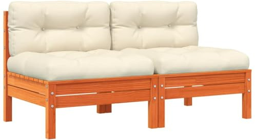 vidaXL Gartensofa ohne Armlehnen 2 STK., Sofa für Garten Terrasse, Gartensofa mit Kissen, Gartencouch Gartenmöbel, Wachsbraun Massivholz Kiefer