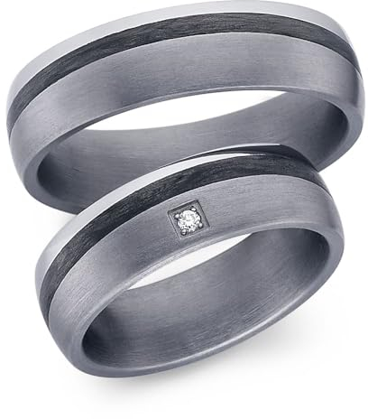 123traumringe Eheringe in Tantal & Carbon I Partnerringe mit Brilliant & Etui I Gravierbare Eheringe mit Ringgröße 50-70 mm I Edle Verlobungsringe in 6 mm Breite & 1,9 mm Stärke I P3A