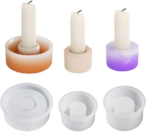 ZYNERY 3 Stück Set Silikon Gießform Kerzenhalter, DIY Kerzenformen Rund, Epoxy Harz Silikonform Kerzenständer, Silikonform Kerzenhalter Rund, Weihnachten und Halloween Silikonformen (3 Größen)