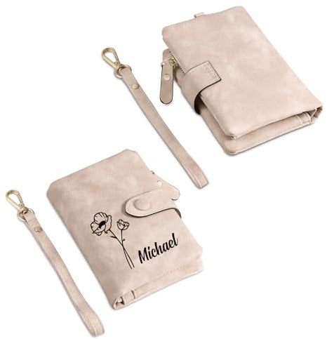Glimmerday Portefeuilles Personnalisés pour Femmes, Portefeuille de Fleurs d'anniversaire Personnalisé, Cadeau pour Femme, Portefeuilles en Cuir PU, Cadeau d'anniversaire(Rose)
