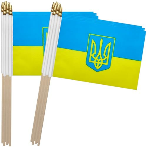 TSMD Kleine Mini-Handflaggen, 12,7 x 20,3 cm, 12 Stück (Ukraine-Wappen-Flagge)