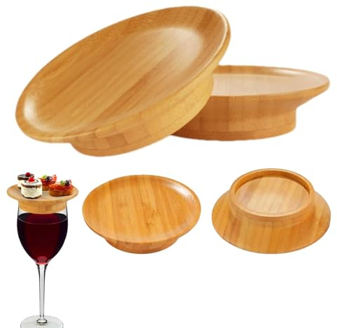 Posavasos Madera | 4 Piezas Adorno De Charcutería para Copa De Vino | Posavasos Decorativos para Copas De Vino para Aperitivos | Posavasos De Bambú | Platos Redondos para Copa De Vino