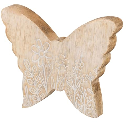levandeo Aufsteller Schmetterling Holz 18x15cm Mango Blumen Natur Tischdeko Frühling Deko Osterdeko Figur