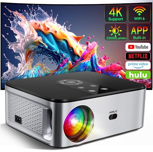 Horlat Videoprojecteur【Android TV & Netflix】 4K Supporté Rétroprojecteur, 26000Lm Projecteur, WiFi 6 Bluetooth FHD 1080P 300'' Display Home Cinéma avec Youtube/Prime Video+7000 APPS