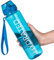 OLDLEY 1L Sports Water Bottle with Straw, Tritan 1 Litre Motivational Drink Bottle, BPA Free Leakproof Transparent Water Bottle with Time Marker for Cycling, School, Gym, Outdoor (Blue)