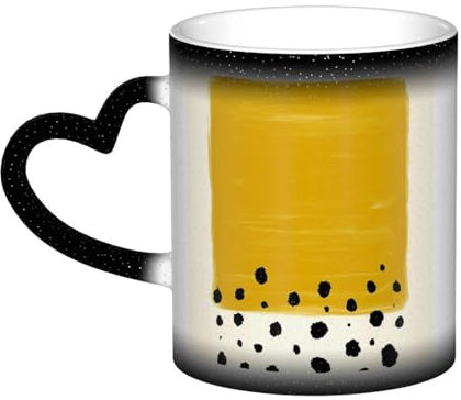 WSHFFILO Mug en céramique à changement de couleur jaune moutarde et noir - Sensible à la chaleur